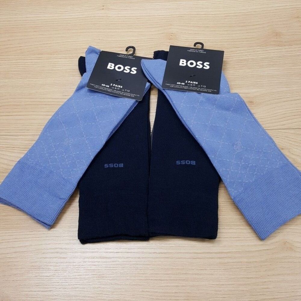 HUGO BOSS Crew Dress Socks Mens 4-Pair Navy Blue Cotton Blend 2-Pack x2